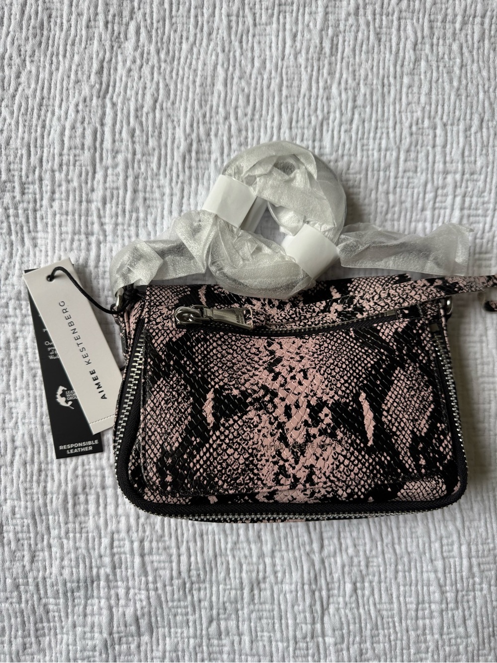Aimee Kestenberg Pink and Black Snake-Print Crossbody Bag
